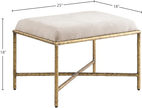 Meridian Furniture 22061Beige Valley Collection Modern | Contemporary Bench with Soft Beige Chenille Fabric, Brushed Brass Forged Iron Metal Legs and Frame, 25" W x 18" D x 18" H, Beige by Meridian Furniture - Image 5