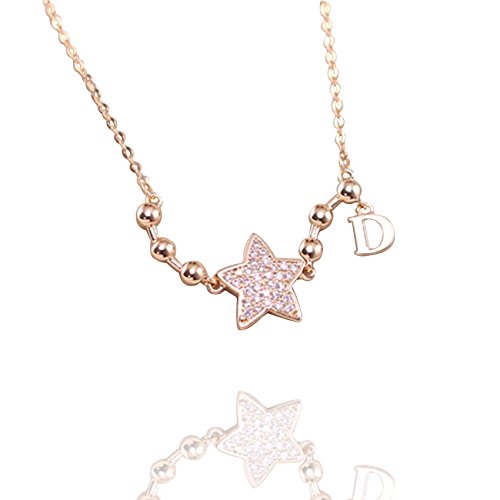 Ficccy Rose Gold Stars Necklace Simple Stars Necklace w/D Letter Necklace Lovely Star Necklace