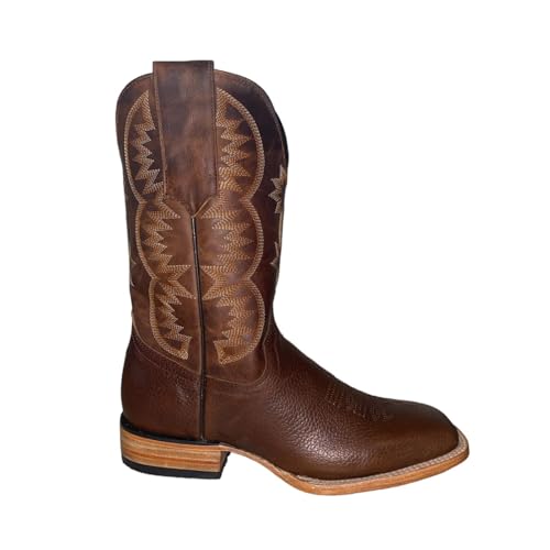 Image of Western Boots with Square Toe Cowboy Boots Old West Style with Embroidered Country Leather Work Boot