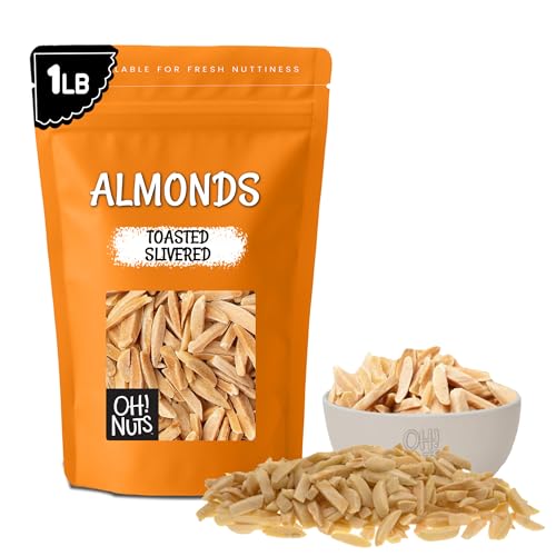 Oh! Nuts Almonds Toasted Slivered - Raw - 100% Natural - 1 lb - High-Protein Almonds - Packed in New York Zip-Seal Bag for Exceptional Freshness
