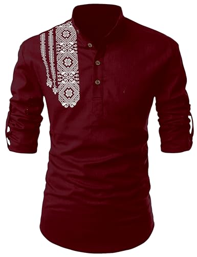 Image of Folgen Men's Cotton Blend Kurta | Casual for Men | Comfortable & Stylish | Regular Fit | Kurtas for Men Under 500 | Full Sleeve Short Kurta Shirt | Printed