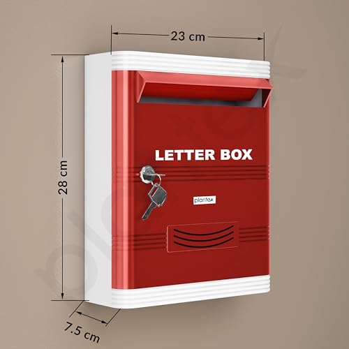 Plantex Suggestion Box/Durable Plastic Letter Box/Mail Box for Home gate with Key Lock/Complaint Box for Hotel/School/Office - (Red & White), Wall Mounted
