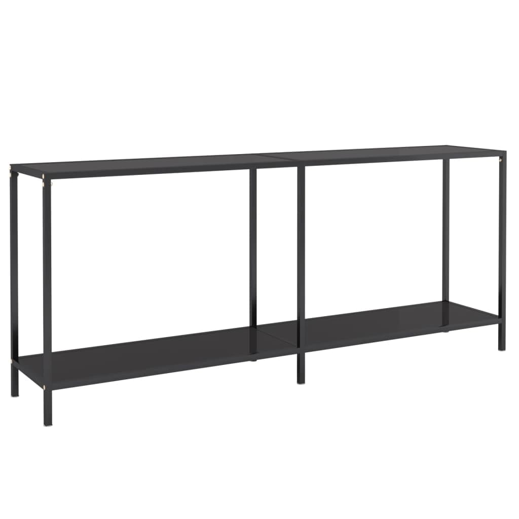 Stolik konsolowy, czarny, 180 x 35 x 75,5 cm, szkło hartowane z wytrzymałą stalową ramą, elegancki stół do korytarza, wąski stół do odkładania rzeczy do salonu, przedpokoju