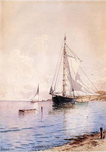 Art tableau l'assèchement de la grand-voile Alfred Bricher voyage maritime sur toile 60x90
