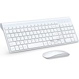 Wireless Keyboard and Mouse Ultra Slim Combo, TopMate 2.4G Silent Compact USB 2400DPI Mouse and Scissor Switch Keyboard Set with Cover, Batteries Included, for PC/Laptop/Windows/Mac - White