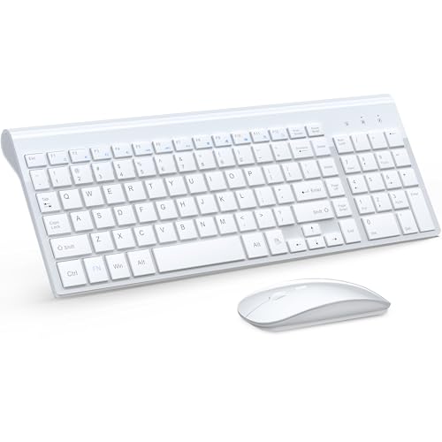 Wireless Keyboard and Mouse Ultra Slim Combo, TopMate 2.4G Silent Compact USB 2400DPI Mouse and Scissor Switch Keyboard Set with Cover, Batteries Included, for PC/Laptop/Windows/Mac - White