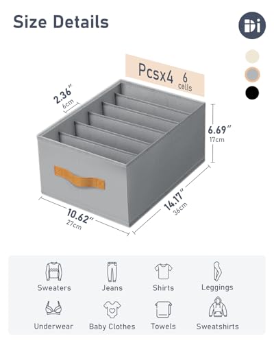 DIMJ Large Wardrobe Clothes Organizers - Foldable Closet Clothing Organizer for Jean Sweater Shirt Pants Underwear Bra, Divided Clothes Drawer, Grey Closet Shelf Organizer Boxes - Image 4