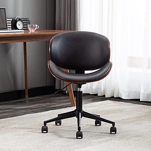 Awqm Home Office Desk Chair, Executive Computer Bentwood Office Chair,Swivel Executive Chair With Faux Leather And Chrome Finish,Adjustable Heigh Computer Chair With 360° Swivel Wheels,Brown #TOP7