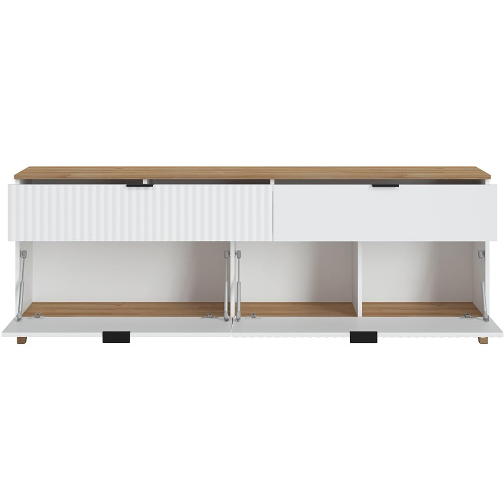 Lomadox Wohnzimmermöbel TV Wohnwand Anbauwand in weiß mit Eiche Nb., B/H/T: ca. 370/208,4/40 cm