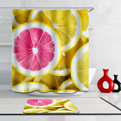 Rideau de douche textile jaune 120x180 imperméable tissu polyester avec anneaux