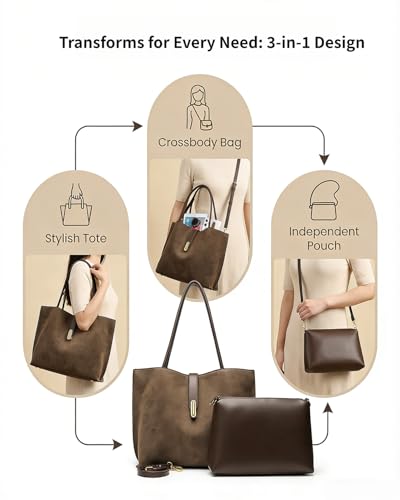 Bolso Tote vegano de cuero de gamuza grande para mujer miniatura 6