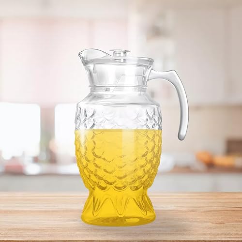 Image of Martvia Premium Juice and Water Glass Pitcher jug with Lid 1.8 Liter Romantic Style jugs with Handle Pitcher for Serve Water, Milk Juice, Lassi, Cocktail, Ideal for Gift Beverage Carafes (NP - 29)