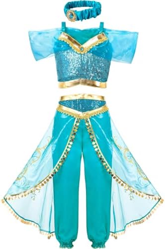 Fantasia Infantil Jasmine Azul de Luxo Menina Roupa Princesa Odal...