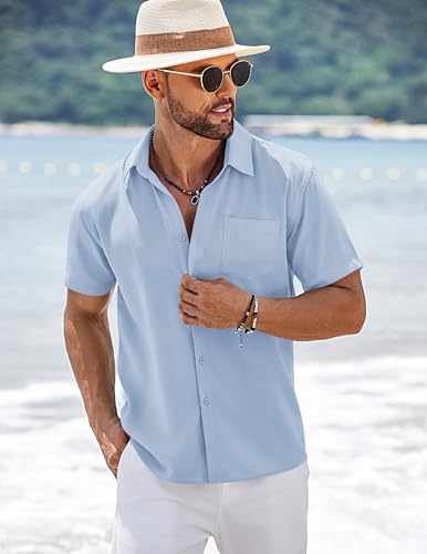 COOFANDY Men's Short Sleeve Button Down Shirts Summer Casual Textured Shirt Vacation Beach Wedding Shirts with Pocket2