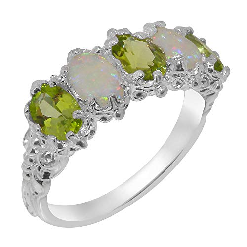 925 Sterling Silver Real Genuine Peridot and Opal Womens Eternity Ring