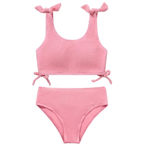 Girls 2 Pieces Swimsuits Solid Swimwear Bowknot Shoulder Strapes Bikini Set 9-16 Years Teen Girl Summer Bathing Suit