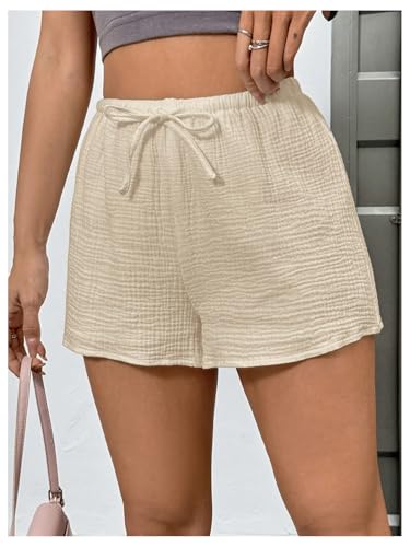 Women's Elastic High Waisted Track Shorts Casual Wide Leg Textured Drawstring Mini Shorts2