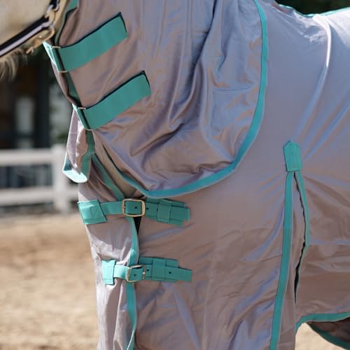 Image of Horse Fly Sheet with Neck Cover & Belly Wrap, Fine Mesh Grey 81 | Breathable Fine Mesh, Detachable Neck & Belly Wrap, High Shoulder Gussets, Large Tail Flap, UV Protection, Pasture & Barn Use