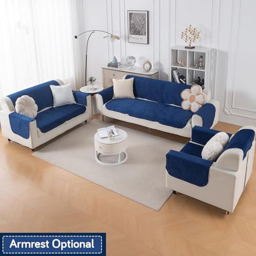 Image of HOKIPO Quilted Sofa Cover 6 Seater Set - Washable 3+2+1 Sofa Panel for Seat & Back | 'Quilt Classic' Navy Blue (IN-927+926+925 * 2-NBL)