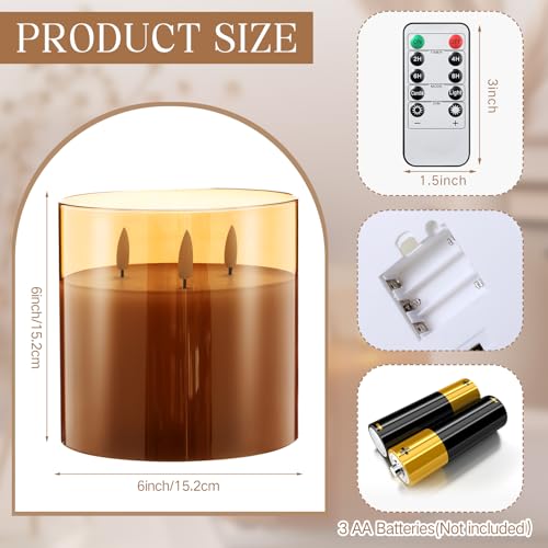 Image of Retisee 6'' x 6'' Extra Large Flameless Candles, 3 Wick Glass Large Fall Candles with Remote Control and Timer Function, Real Wax LED Pillar Flickering for Autumn Party Decor(Classic,Gold,1 Pcs)