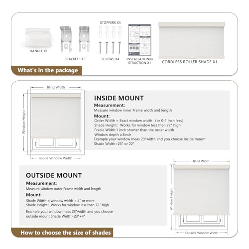 Image of AOSKY Cordless Blackout Roller Shades for Windows, 24 inch W x 72 inch H, Linen