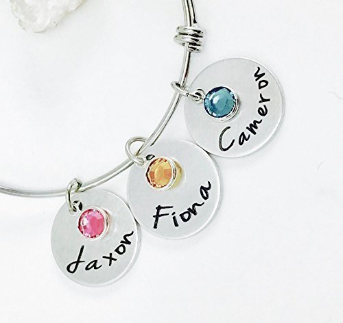 Personalized Bangle Bracelet Birthstone Names Mothers