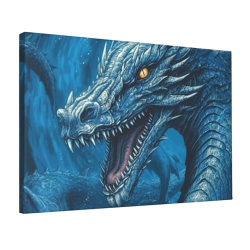 Impression sur toile dragon bleu pour rajeunir un mur blanc triste