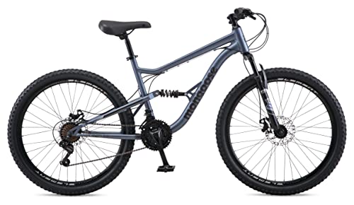 Mongoose Status Men And Womens Mountain Bike, 26-Inch Wheels, 21 Speed Trigger Shifters, Aluminum Frame, Dual Suspension, Front And Rear Disc Brakes, Slate Blue #TOP6