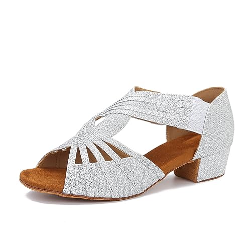Image of Low Heel Women Ballroom Dance Shoes Salsa Batchata Social Beginner Practice Wedding Dancing 1.5in Heels YT04