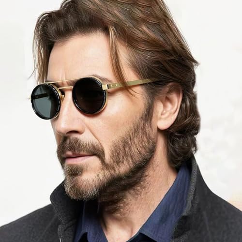 Men's Adjustable Tint Polarized Sunglasses 1-9 Stepless ND Lens, UV400 Protection, Round Frame for Driving, Cycling, Beach3