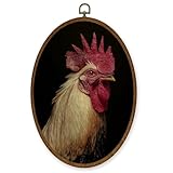 WULQYING Vintage Chicken Wall Art Decor, Moody Dark Academia Chicken Oval Framed Canvas Art Prints, Rustic Farmhouse Rooster Wall Hanging Decor for Home Bedroom Living Room, 8.6x11.4 Inches