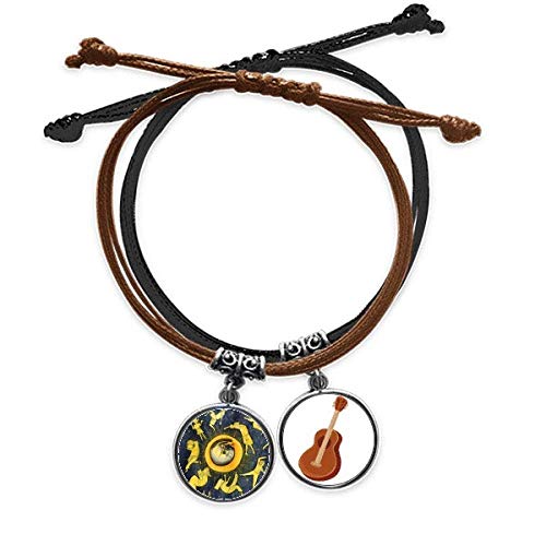 Pulsera de cuero de guitarra con gato miaoji en acuarela un detalle original de luna