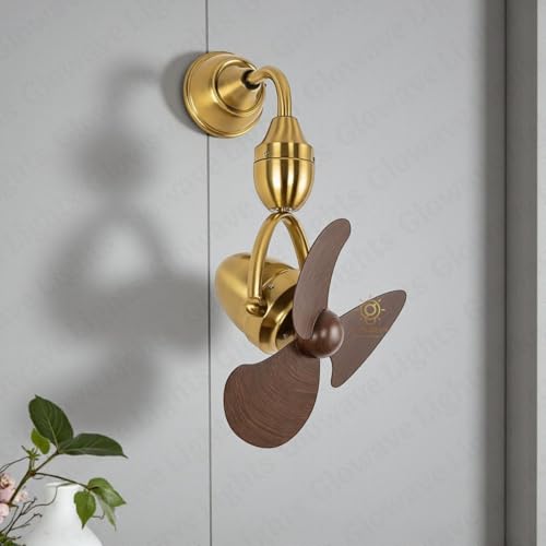 Image of Glowave Compact 3-Blade Wall /Ceiling Fan Gold Finish Mini Ceiling Fan with Reversible Motion Remote Control for Kitchen, Cafes, Hotels, Dining, Bar (Wall Fan /GD)