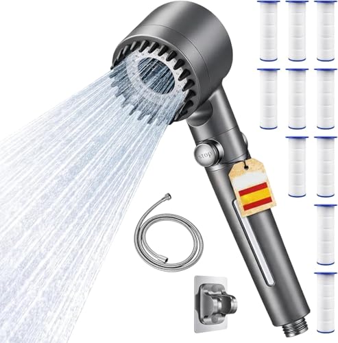 Oasis Cabezal de ducha con filtro y 10 Filtros Ducha Antical - Alcachofa de Ducha con Filtro Alta Presión con Manguera 1,5 m y Soporte Pared (Modelo (1))