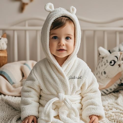 Personalized Baby Bathrobe -Baby Robe Hooded Bath Robe Towel Pajamas-Custom Personalized Embroidered Kid's Name2