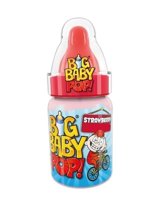 Bazooka Big Baby Pop Juicy Strawberry Flavour Hard Candy Lollipop And Dextrose Powder With Delicious And Refreshing 32gm Baby Bottle