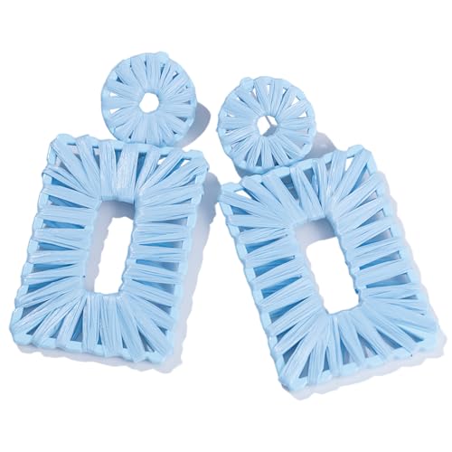 Statement Raffia Earrings Boho Square Drop Earrings Geometric Dangle Earrings for Women Gift Jewelry