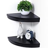Floating Corner Shelves, 2 Tier Fan-shaped Corner Wall Shelves, Corner Shelves Wall Mounted, Corner Floating Shelves for Bedroom Kitchen Living Room Bathroom Office, 12-4/5'W x 12-4/5'D x 2'H, Black