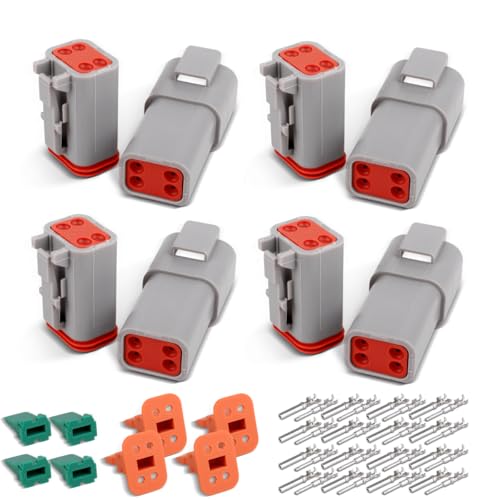 Innfeeltech 4 Conjunto 4 Pin Way sellado gris macho y hembra auto impermeable conector de alambre eléctrico para 22 16AWG