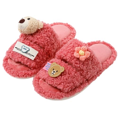 Double Bar Slippers Cartoon Slippers for Women Open-Toe Cotton Slippers Winter Slippers Home Slippers Indoor Slippers Fuzzy Warm Plush Slippers