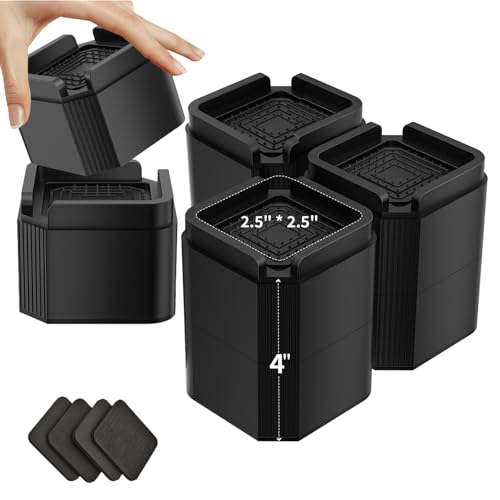 4 Pack Bed Risers Heavy Duty, Adjustable Furniture Riser