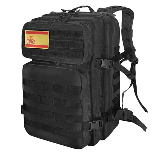 HEMSO Mochila Militar 45 Litros Impermeable Mochila Tactica Gran Capacidad Mochilas Hombre Mujer para Viaje Pesca Caza Camping Senderismo Deporte (Negro)