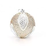 Glitzernde Weihnachtskugeln, Kugel-Ornament, goldenes Funkeln mit silbernen Blatt-Akzenten, pulverbeschichtetes Handwerk für Weihnachtsbaumschmuck & Deckenaufhängung, Ferienhausakzent für