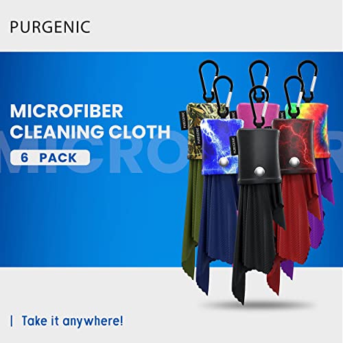 Microfiber Glasses & Lens Cleaner – Eyeglass Cleaning Cloth - Open Bottom Pouch & Carabiner - Water Resistant - 6 Pack - Delicate Surfaces & Sensitive Optics - Glasses, Camera Lenses, Gadget Screens #TOP1