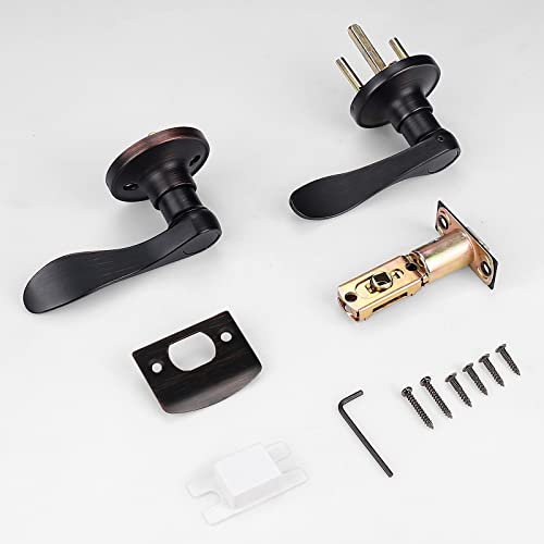 Probrico Passage Hall Closet Door Lever Handle Lockset Keyless Oil Rubbed Bronze Leversets 6 Pack #TOP5