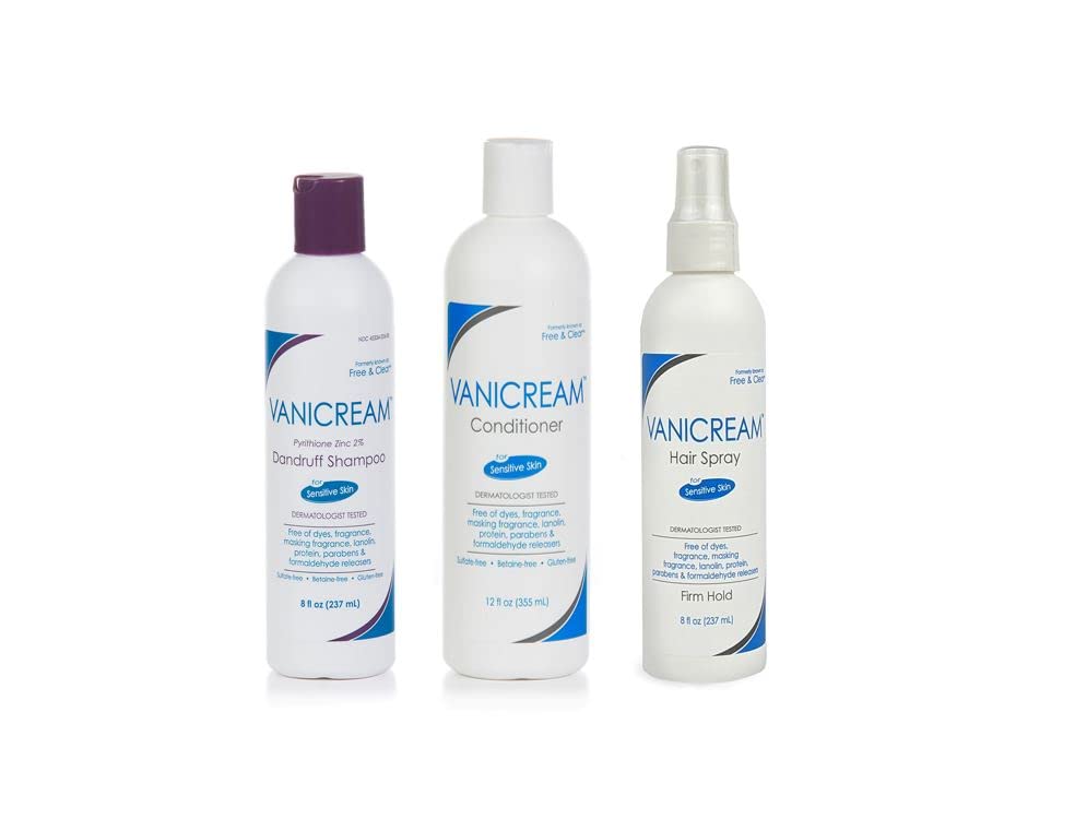Vanicream Dandruff Shampoo (8 Oz), Hair Conditioner (12 Oz) & Soft Hold Hairspray (8 Oz)