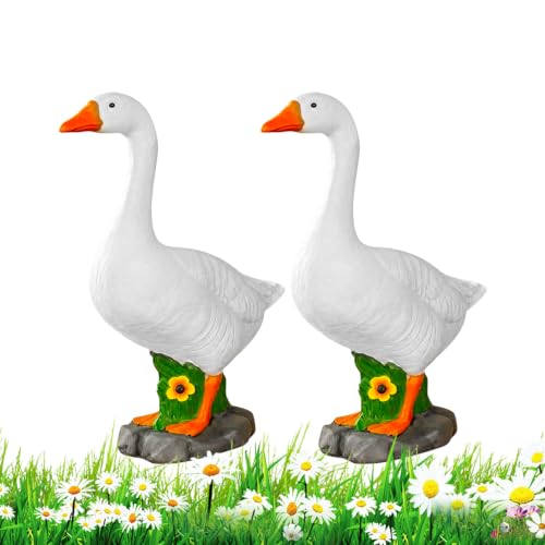 Image of 2PCS Realistic Porch Goose Statue All-Weather Cute Animals Resin White StandingGoose Ornaments For Housewarming Gifts Wild Duck Decoration Accessories For Outdoor Garden Desk Desktop Patio Lawn Yard