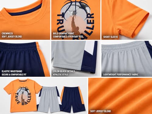 Image of Pro Athlete Active Boys Short Sets - 3 Piece Performance Short Sleeve T-Shirt and Dry Fit Shorts - Boys Athletic Sets (8-16)