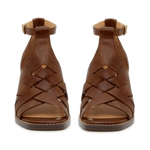 MOOMMO Women Open Toe Heeled Booties Sandals Cutout Ankle T-Strap Caged Sandal Peep Toe Mid Chunky Stacked Heel Summer Bootie Braided Matte Buckle Strappy Shoes Dressy Vintage Office Party 4-11 M US2