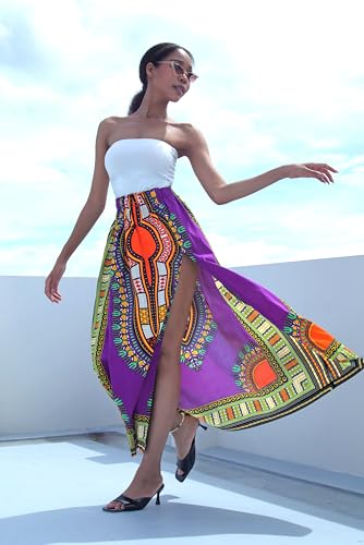 DA'IKI African High Slit Dashiki Art Elastic Waist Kente Ankara Dance Skirt Wax Cotton2